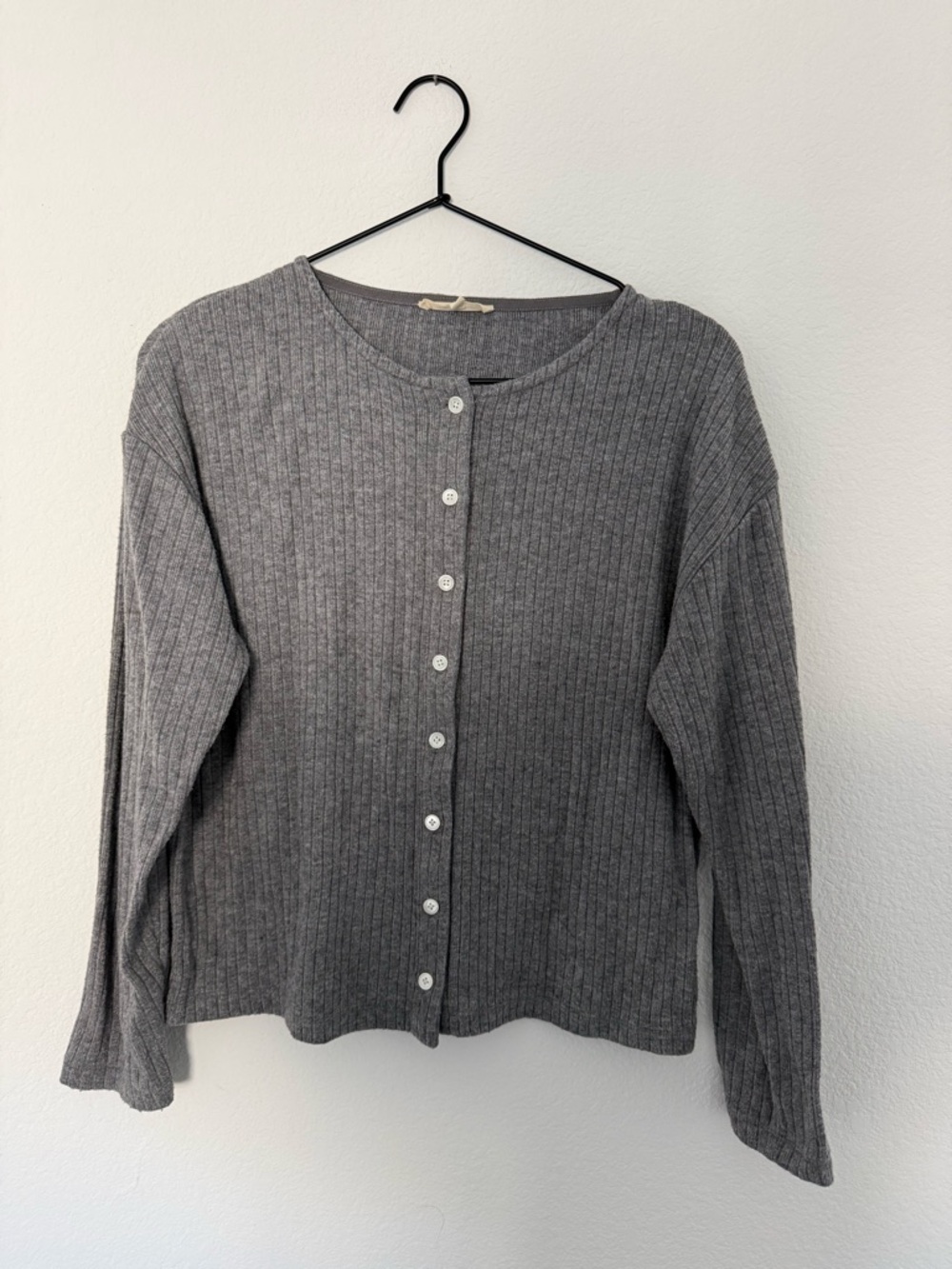 Madewell Heather Gray Ribbed Button-Front Cardigan
